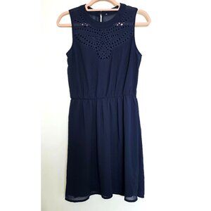 Lucky Brand Lightweight Sleeveless Mini Dress with Eyelet Pattern, XS, Navy